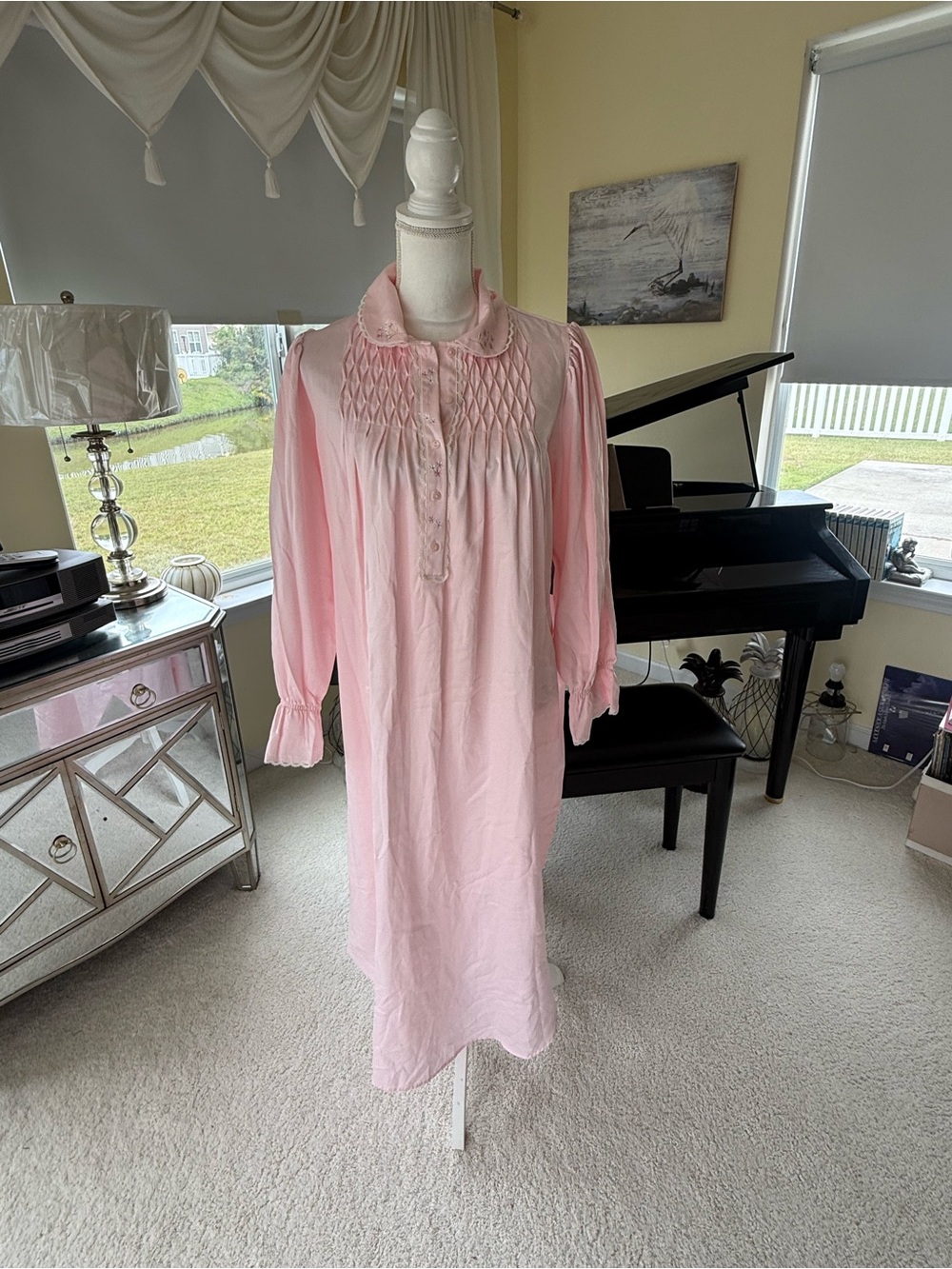 Erika Taylor pale pink cotton blend Satin nightgown embroidery lace trim NEW